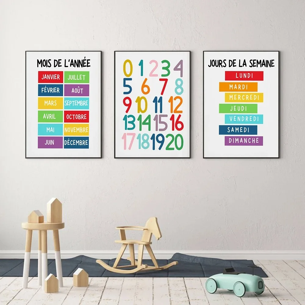 Kids Education Yes - โปสเตอร์ผนังห้องเรียน 1 ชิ้น ลายตัวอักษรและตัวเลขภาษาฝรั่งเศส สำหรับการศึกษาในห้องเรียนหรือที่บ้าน ตกแต่งผนังห้องเรียนสำหรับเด็ก