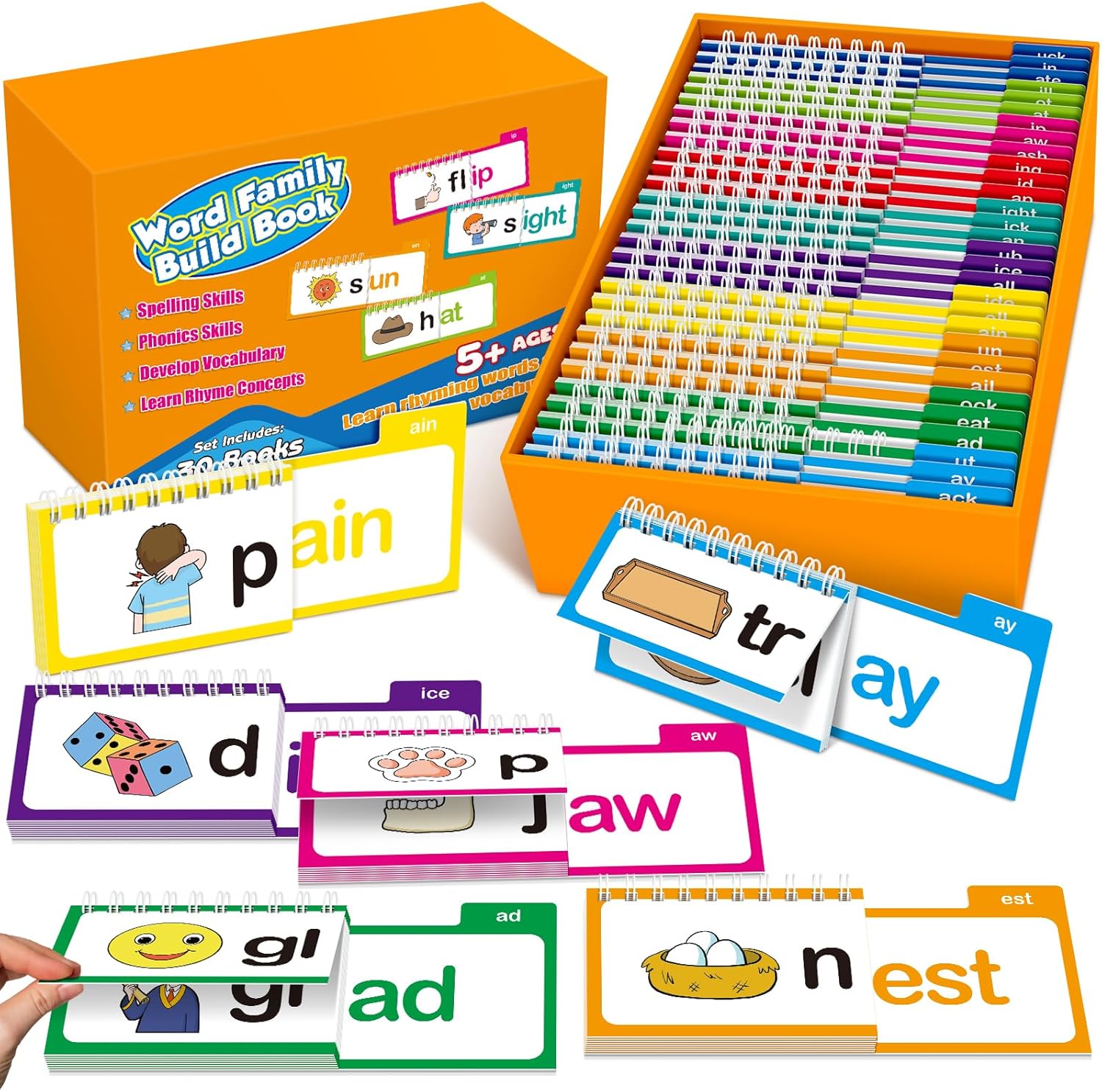 Phonics Card Game - แฟลชการ์ดโฟนิคส์ ชุดสร้างคำศัพท์ หนังสือเรียนรู้การอ่าน 30 เล่ม หนังสือพลิกร้องเสียง